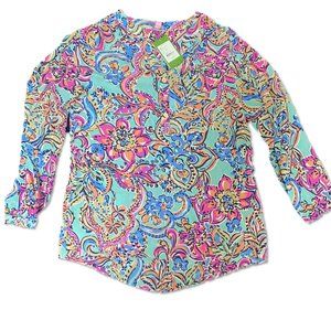 NWT Lilly Pulitzer Silk Top Aqua Bait and Switch